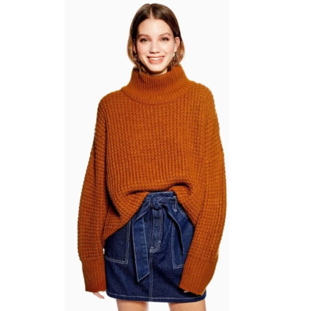 Topshop Womens 4 Weave Stitch Oversized Roll Neck Jumper